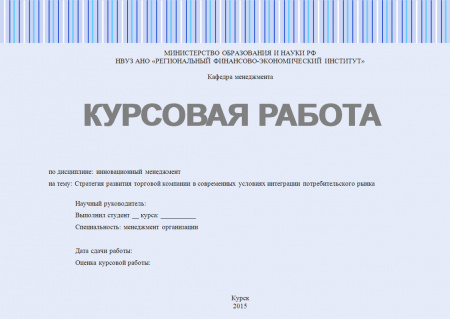 Курсовая работа по инновационному менеджменту. Стратегия развития торговой компании в современных условиях интеграции потребительского рынка