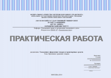 Практическая работа по дисциплине "Таможенное оформление товаров и транспортных средств". Временное хранение товаров