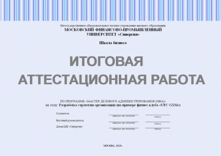 Разработка стратегии организации (на примере фитнес-клуба «UFC GYM»)